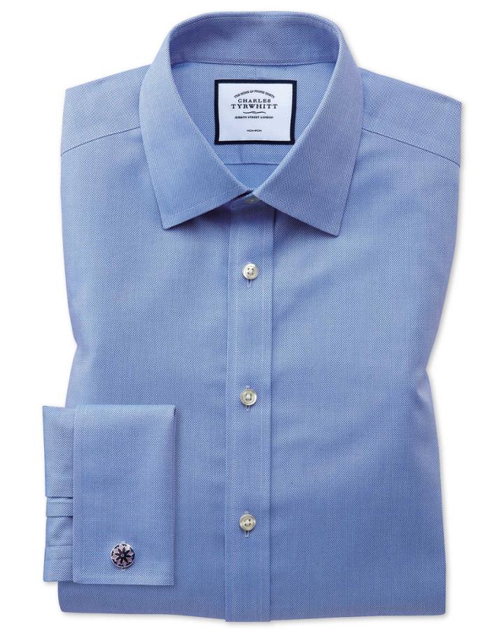  Classic Fit Non-iron Royal Panama Blue Cotton Dress Shirt French Cuff Size 15/35 By Charles Tyrwhitt