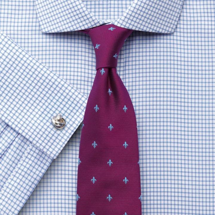 Charles Tyrwhitt Charles Tyrwhitt Classic Fit Non-iron Spread Collar Basketweave Check Sky Blue Cotton Dress Shirt Size 15/34