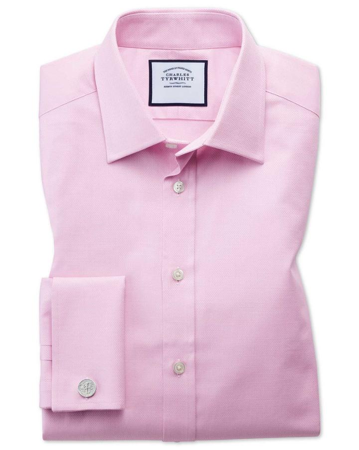 Charles Tyrwhitt Extra Slim Fit Egyptian Cotton Trellis Weave Pink Dress Shirt French Cuff Size 14.5/32 By Charles Tyrwhitt