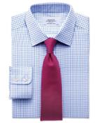  Slim Fit Twill Grid Check Sky Blue Cotton Dress Shirt Single Cuff Size 15/33 By Charles Tyrwhitt