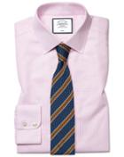  Classic Fit Non-iron Dash Weave Pink Cotton Dress Shirt Single Cuff Size 15/33 By Charles Tyrwhitt