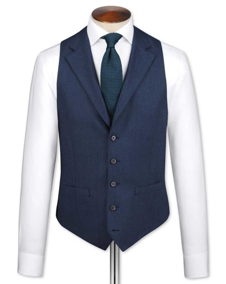 Charles Tyrwhitt Charles Tyrwhitt Blue Saxony Business Suit Wool Waistcoat Size W36