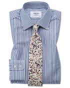 Charles Tyrwhitt Extra Slim Fit Bengal Stripe Navy Blue Cotton Dress Casual Shirt French Cuff Size 14.5/32 By Charles Tyrwhitt