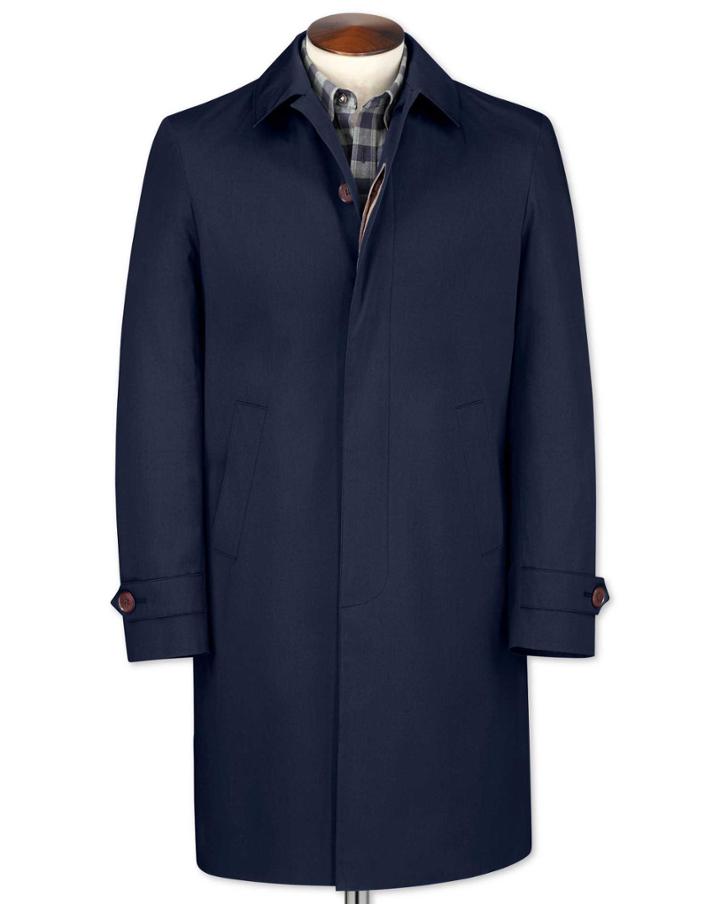  Slim Fit Blue Raincotton Coat Size 36 By Charles Tyrwhitt