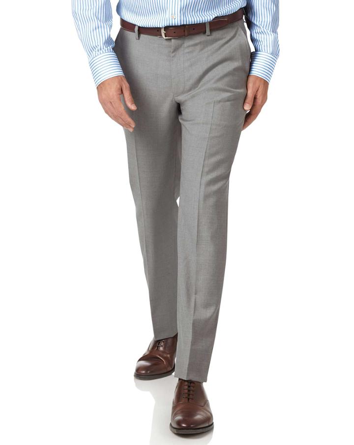  Light Grey Slim Fit Twill Business Suit Wool Pants Size W38 L34 By Charles Tyrwhitt