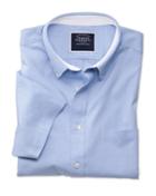  Classic Fit Sky Blue Washed Oxford Short Sleeve Cotton Casual Shirt Single Cuff Size Medium By Charles Tyrwhitt