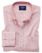 Charles Tyrwhitt Slim Fit Button-down Non-iron Oxford Bengal Stripe Rust Cotton Casual Shirt Single Cuff Size Medium By Charles Tyrwhitt