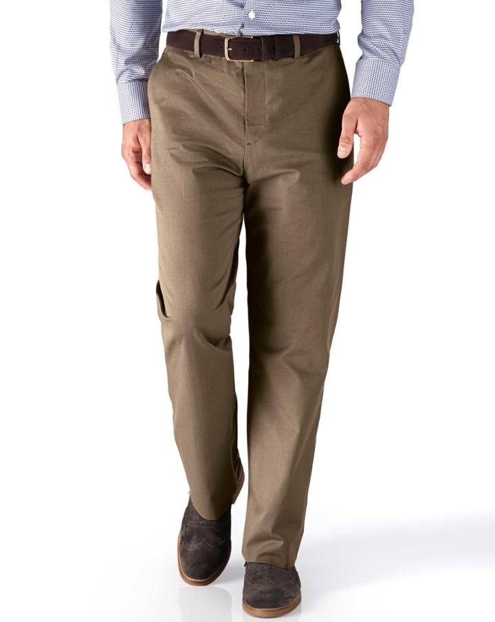 Charles Tyrwhitt Charles Tyrwhitt Tan Classic Fit Stretch Cavalry Twill Trousers Size W32 L30