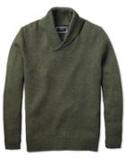  Olive Shawl Collar Jacquard Wool Sweater Size Medium By Charles Tyrwhitt