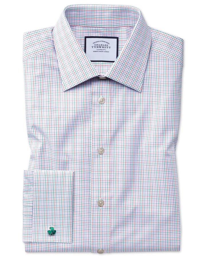 Classic Fit Pink Multi Check Egyptian Cotton Dress Shirt French Cuff Size 15.5/33 By Charles Tyrwhitt