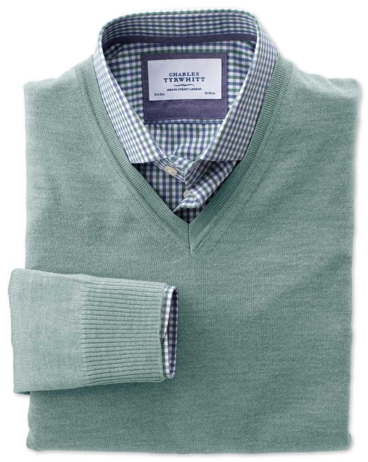 Charles Tyrwhitt Light Green Merino Wool V-neck Sweater Size Small By Charles Tyrwhitt