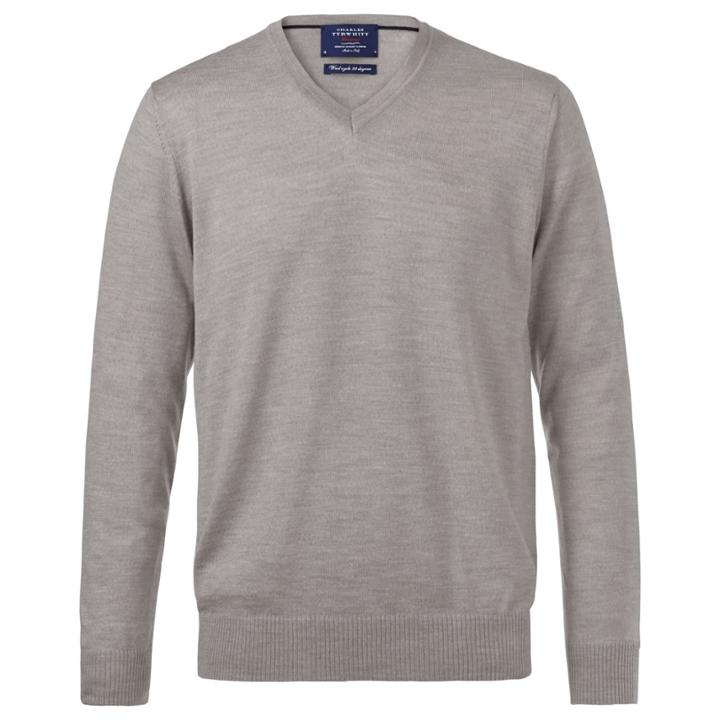 Charles Tyrwhitt Charles Tyrwhitt Silver Grey Merino V Neck Sweater (l)