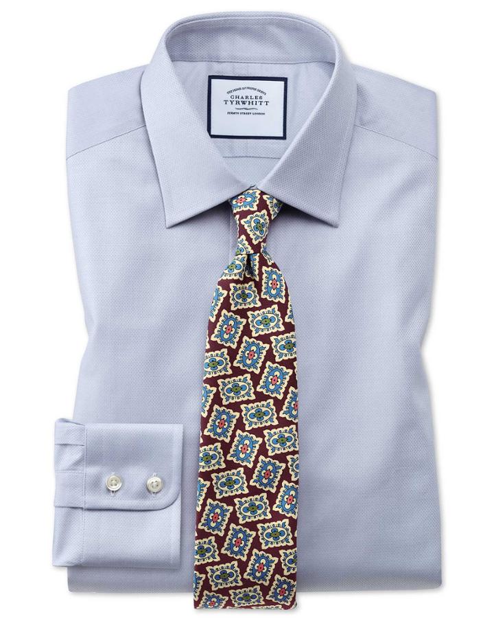  Slim Fit Egyptian Cotton Trellis Weave Grey Dress Shirt French Cuff Size 15/34 By Charles Tyrwhitt
