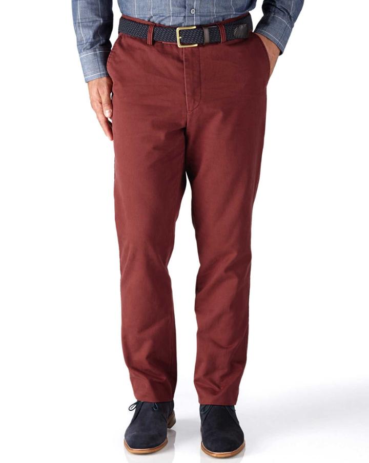 Charles Tyrwhitt Red Classic Fit Flat Front Cotton Chino Pants Size W32 L29 By Charles Tyrwhitt