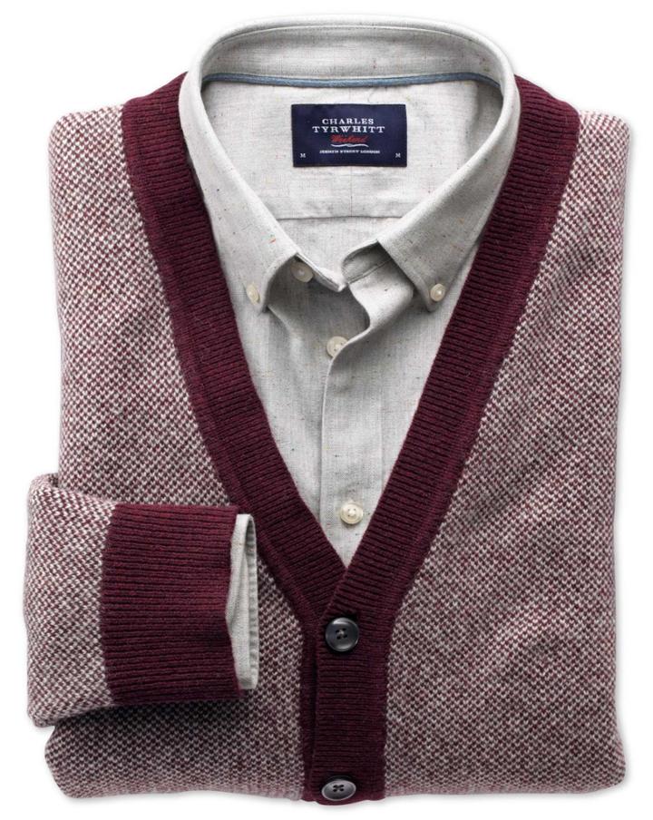 Charles Tyrwhitt Charles Tyrwhitt Wine Jacquard Wool Cardigan Size Large
