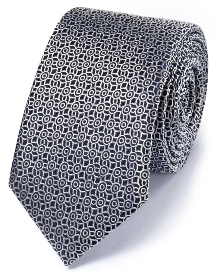  Slim Navy And Silver Silk Classic Circle Tie By Charles Tyrwhitt