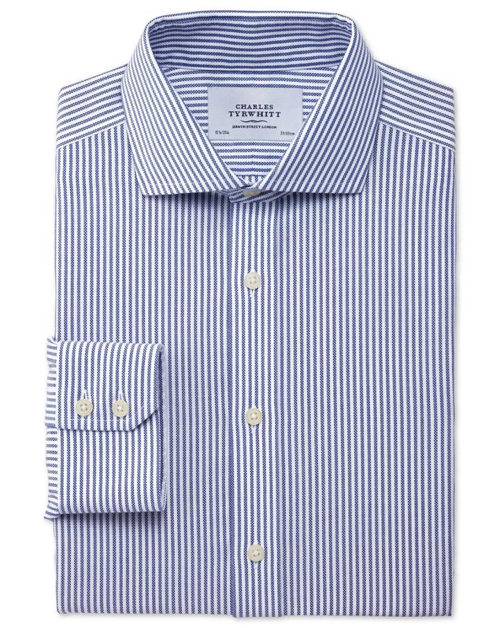 Charles Tyrwhitt Charles Tyrwhitt Slim Fit Spread Collar Non-iron Royal Oxford Stripe Navy Cotton Dress Shirt Size 15/33
