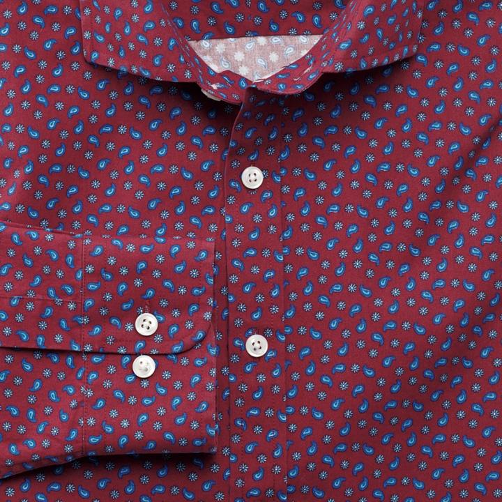 Charles Tyrwhitt Charles Tyrwhitt Slim Fit Printed Paisley Red And Navy Cotton Dress Shirt Size Xxl