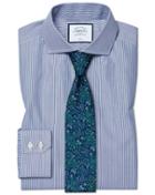  Slim Fit Non-iron Cutaway Navy Bengal Stripe Cotton Dress Shirt Single Cuff Size 14.5/32 By Charles Tyrwhitt