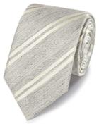  Silver Stripe Linen Silk Classic Tie By Charles Tyrwhitt
