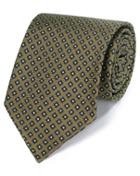  Sage Green And Navy Geometric Luxury English Hand Rolled Silk Tie By Charles Tyrwhitt