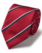  Red And Navy Silk Multi Textured Stripe Classic Tie By Charles Tyrwhitt