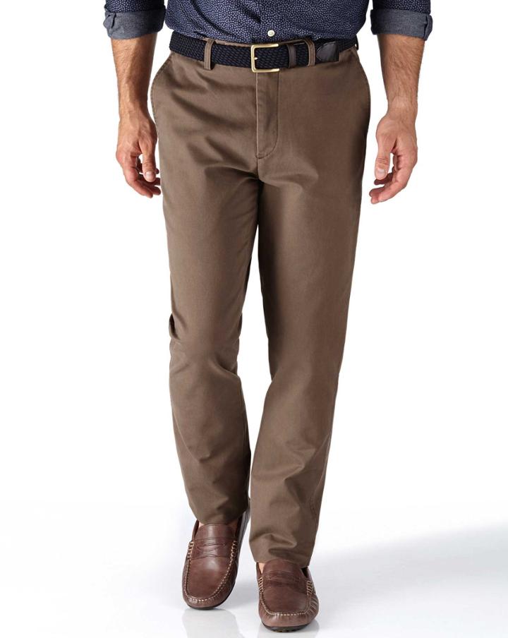 Charles Tyrwhitt Charles Tyrwhitt Light Brown Extra Slim Fit Flat Front Chinos