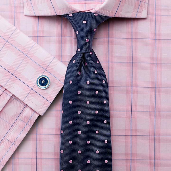 Charles Tyrwhitt Charles Tyrwhitt Slim Fit Prince Of Wales Check Semi-spread Pink Cotton Dress Shirt Size 15.5/37