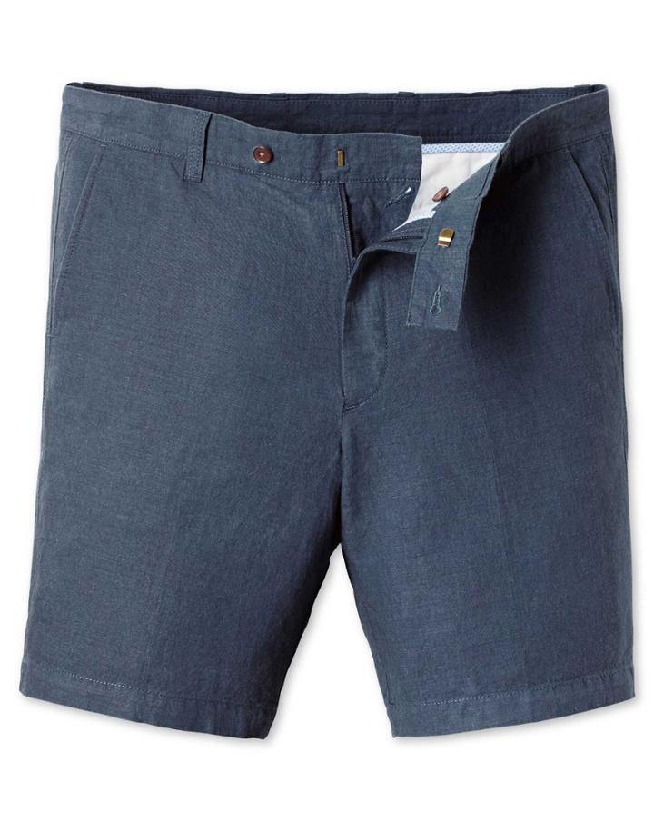  Airforce Blue Cotton Linen Shorts Size 32 By Charles Tyrwhitt