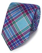  Blue And Coral Checkered Silk English Luxury Tie By Charles Tyrwhitt