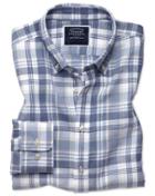  Slim Fit Blue And Grey Check Cotton Linen Twill Casual Shirt Single Cuff Size Large By Charles Tyrwhitt