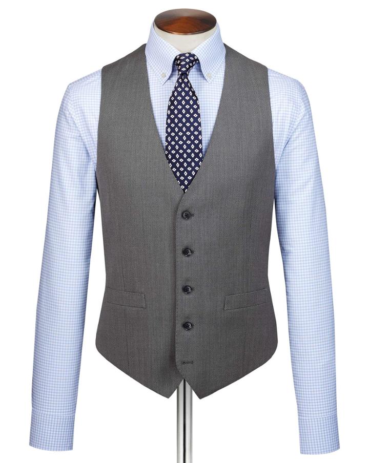  Grey Slim Fit Birdseye Travel Suit Wool Vest Size W38 By Charles Tyrwhitt