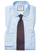  Slim Fit Non-iron Sky Blue Stripe Twill Cotton Dress Shirt Single Cuff Size 14.5/33 By Charles Tyrwhitt