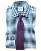  Extra Slim Fit Non-iron Gingham Teal Cotton Dress Shirt Single Cuff Size 15.5/33 By Charles Tyrwhitt