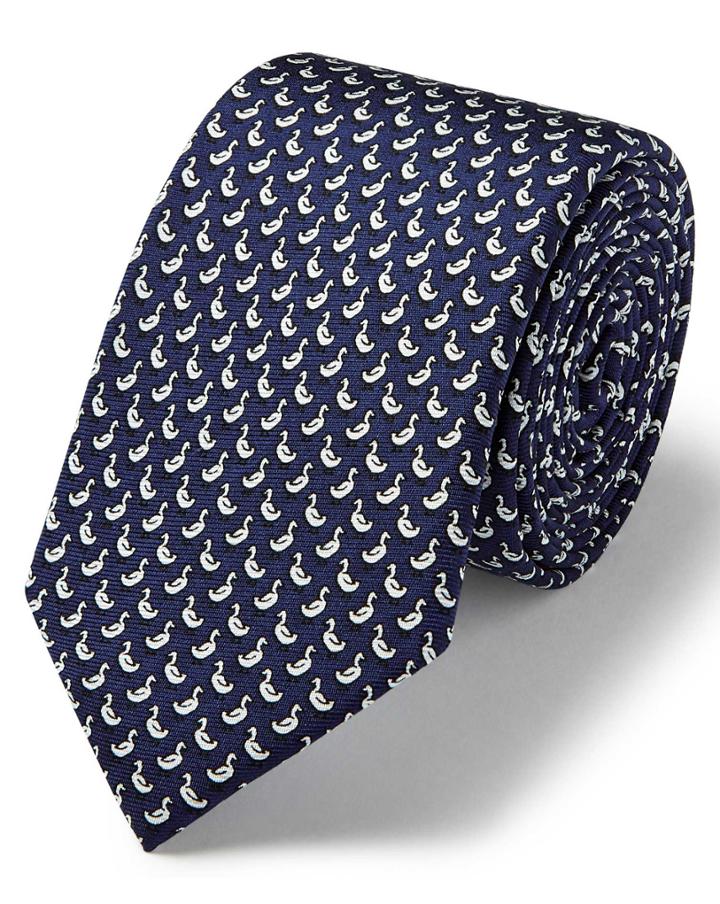 Navy Duck Print Slim Silk Tie By Charles Tyrwhitt
