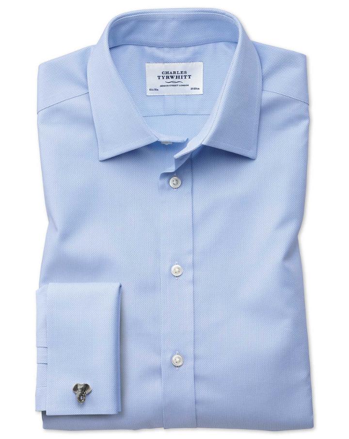 Charles Tyrwhitt Extra Slim Fit Egyptian Cotton Royal Oxford Sky Blue Dress Shirt Single Cuff Size 14.5/32 By Charles Tyrwhitt