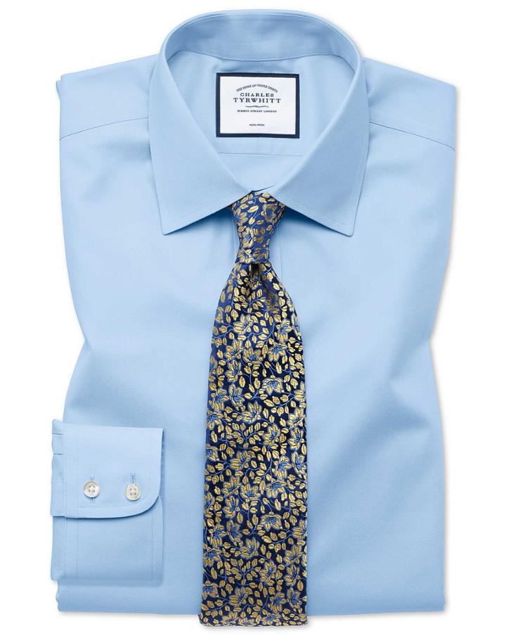  Classic Fit Sky Blue Non-iron Twill Cotton Dress Shirt French Cuff Size 15/33 By Charles Tyrwhitt