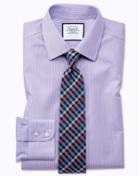  Classic Fit Non-iron Bengal Stripe Lilac Cotton Dress Shirt Single Cuff Size 15.5/34 By Charles Tyrwhitt