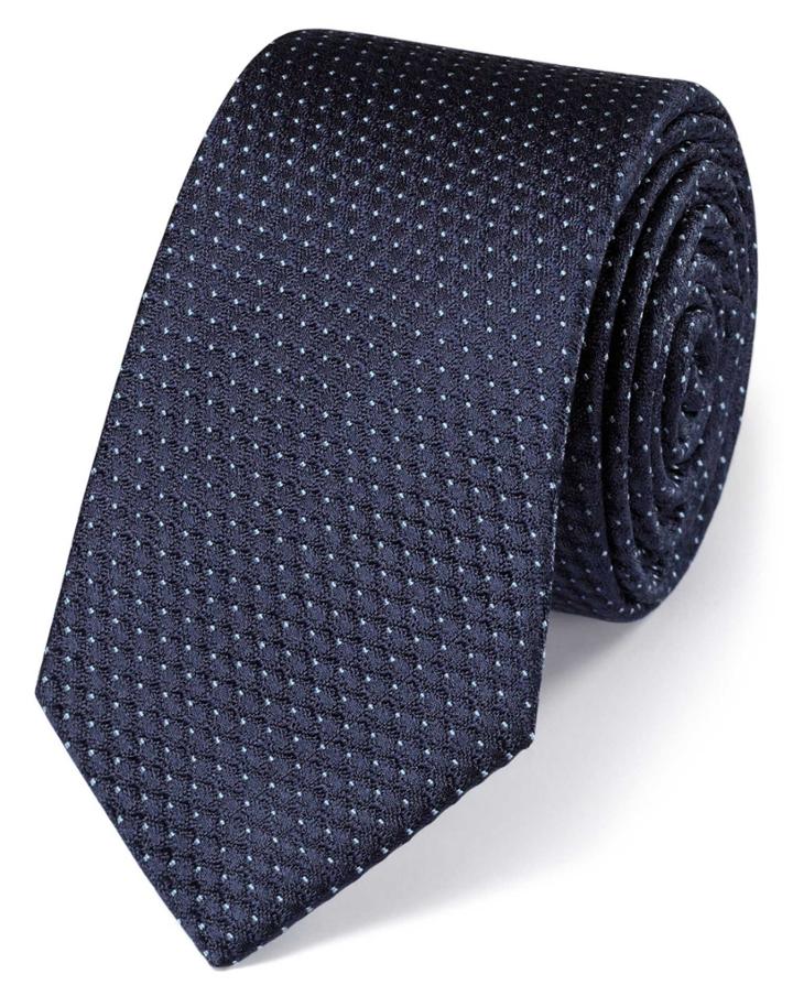 Charles Tyrwhitt Charles Tyrwhitt Navy Silk Classic Textured Spot Slim Tie