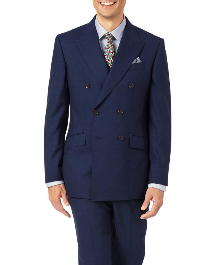 Charles Tyrwhitt Indigo Slim Fit Panama Puppytooth Business Suit Wool Jacket Size 36 By Charles Tyrwhitt