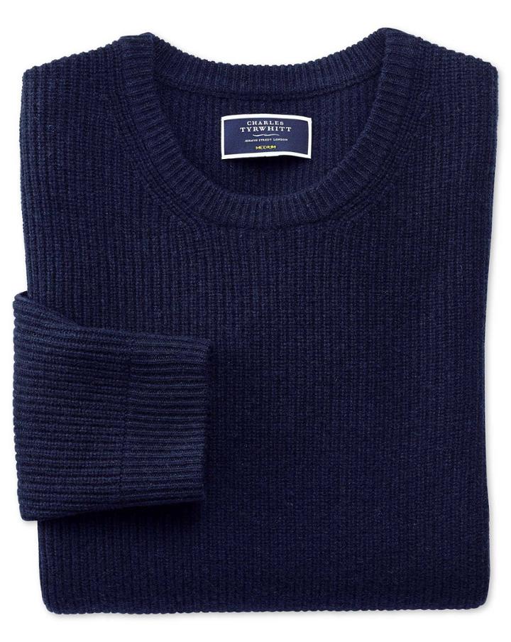 Charles Tyrwhitt Navy Lambswool Rib Crew Neck Sweater Size Large By Charles Tyrwhitt