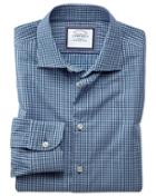 Charles Tyrwhitt Slim Fit Semi-spread Collar Business Casual Non-iron Navy Blue & Green Gingham Cotton Dress Shirt Single Cuff Size 14.5/32 By Charles Tyrwhitt