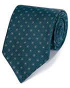  Teal And Grey Motif Luxury English Hand Rolled Silk Tie By Charles Tyrwhitt