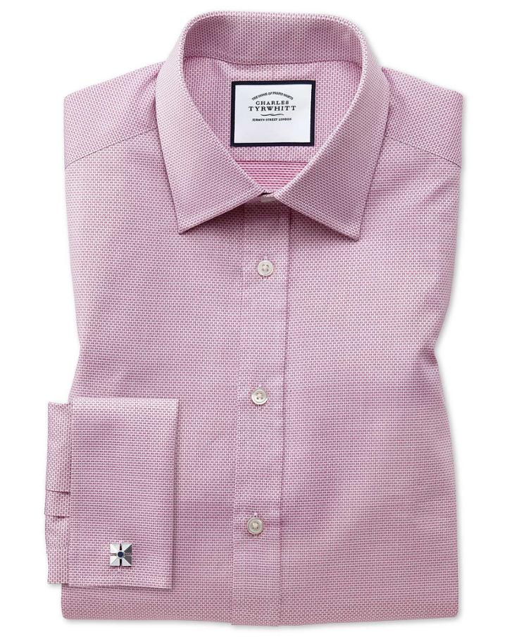  Classic Fit Magenta Cube Weave Egyptian Cotton Dress Shirt French Cuff Size 15.5/33 By Charles Tyrwhitt