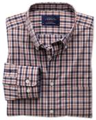 Charles Tyrwhitt Charles Tyrwhitt Slim Fit Non-iron Poplin Blue And Orange Check Cotton Dress Shirt Size Xs