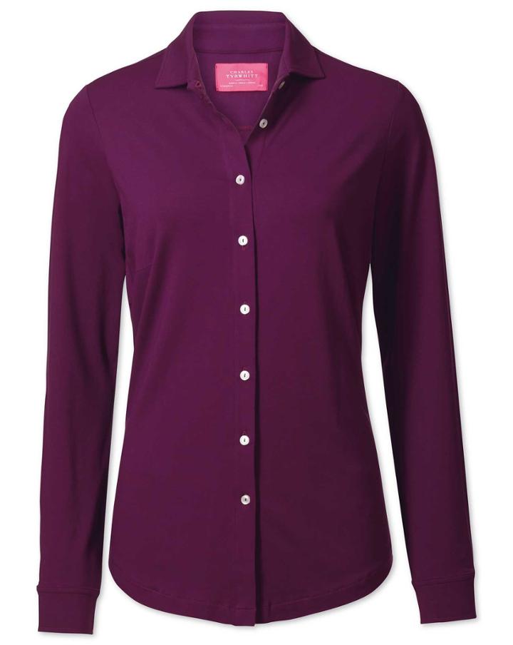 Charles Tyrwhitt Charles Tyrwhitt Purple Semi Fitted Stretch Jersey Synthetic Shirt Size 6