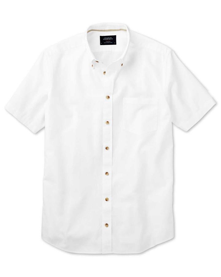 Charles Tyrwhitt Charles Tyrwhitt Classic Fit Short Sleeve White Cotton Dress Shirt Size Large