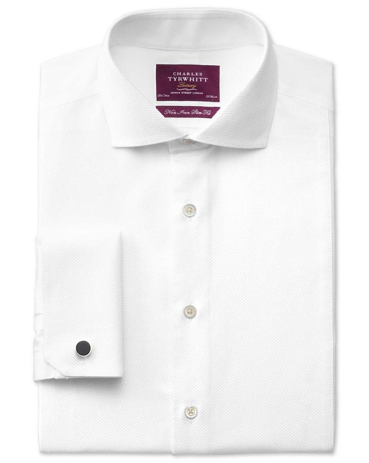 Charles Tyrwhitt Slim Fit Spread Collar Non-iron Luxury White Cotton Dress Shirt French Cuff Size 16/33 By Charles Tyrwhitt