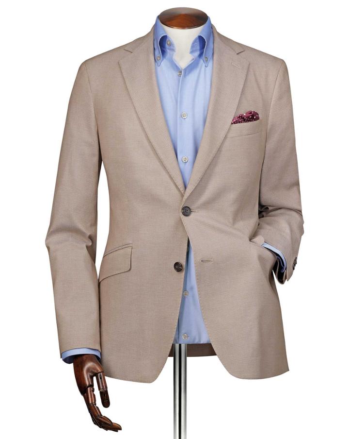  Slim Fit Stone Plain Stretch Cotton Cotton Blazer Size 40 By Charles Tyrwhitt