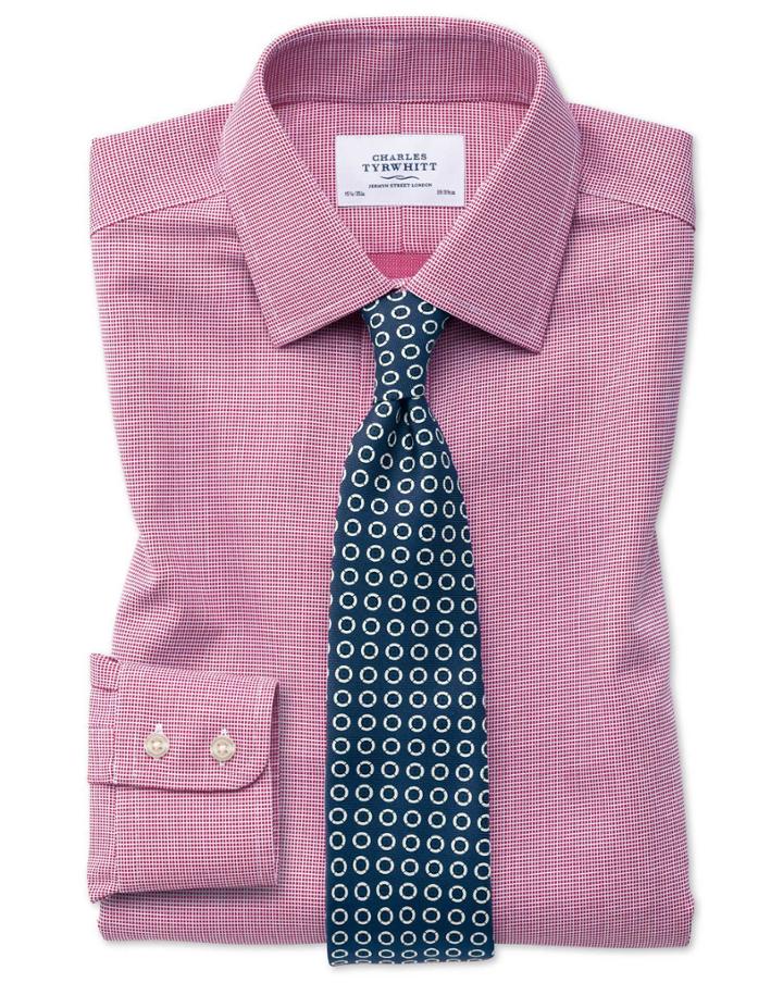 Charles Tyrwhitt Classic Fit Non-iron Square Weave Magenta Cotton Dress Casual Shirt French Cuff Size 15/33 By Charles Tyrwhitt